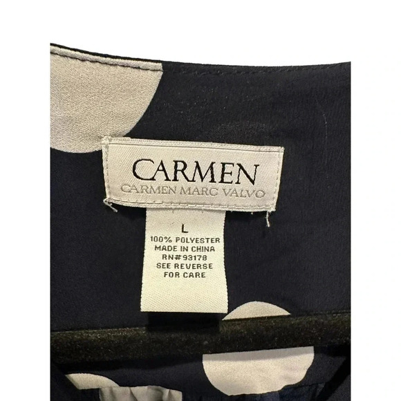 Carmen Marc Valvo Women's Navy Blue Long Sleeves Polka Dot Blouse Size Large‎ - Picture 3 of 5